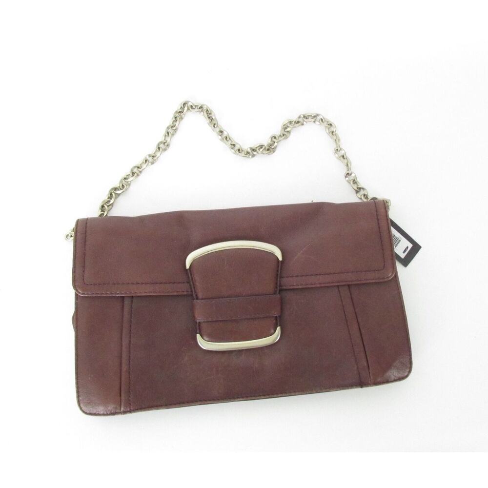 Banana Republic Leather Clutch Magnetic Handbag Cordovan Chain Purse NWT